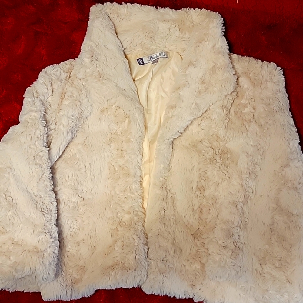 Jennifer Lopez 3/4 sleeve faux fur evening jacket